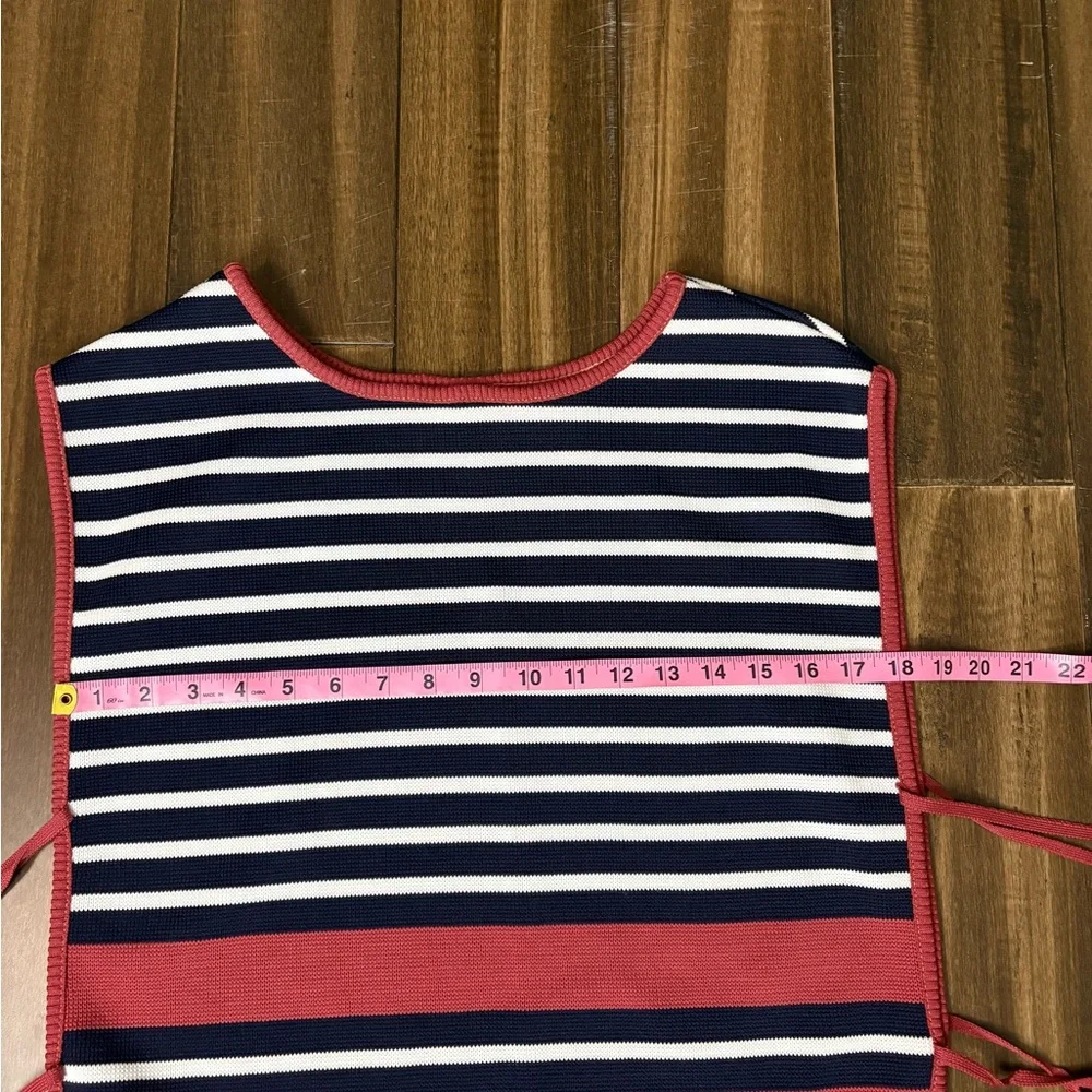Vintage Miss Pernilla Sz 14 Striped Navy Red Apron Side Ties Kitchen Cook Retro